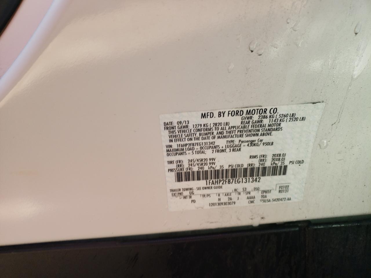 Photo 10 from auction – 2014 FORD TAURUS LIM with VIN 1FAHP2F87EG131342