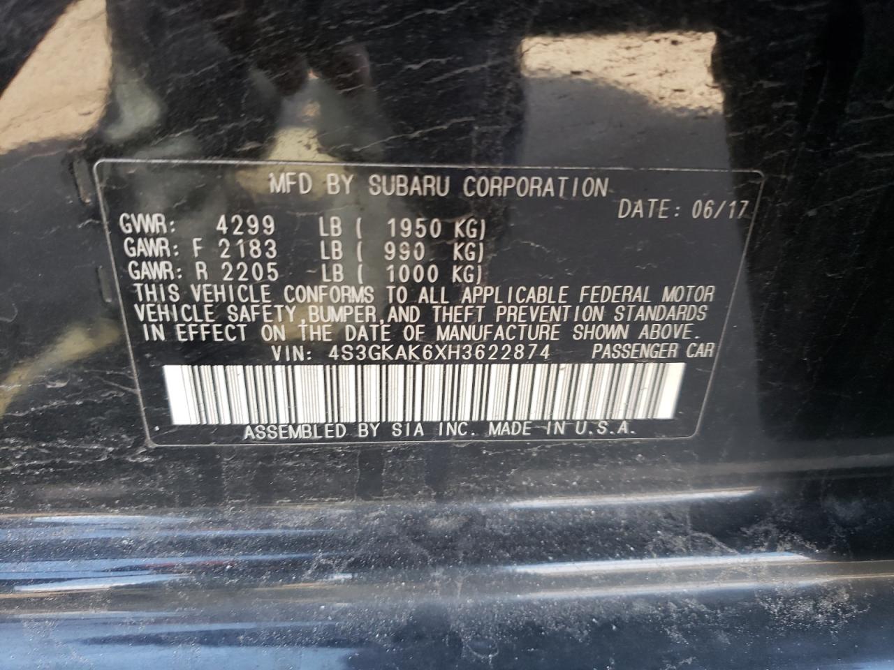Photo 10 from auction – 2017 SUBARU IMPREZA SP with VIN 4S3GKAK6XH3622874