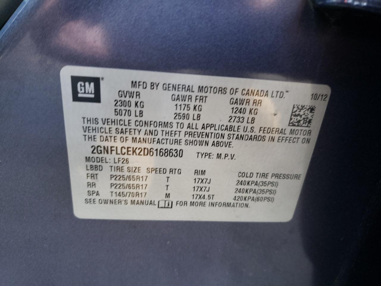 Photo 10 from auction – 2013 CHEVROLET EQUINOX LS with VIN 2GNFLCEK2D6168630
