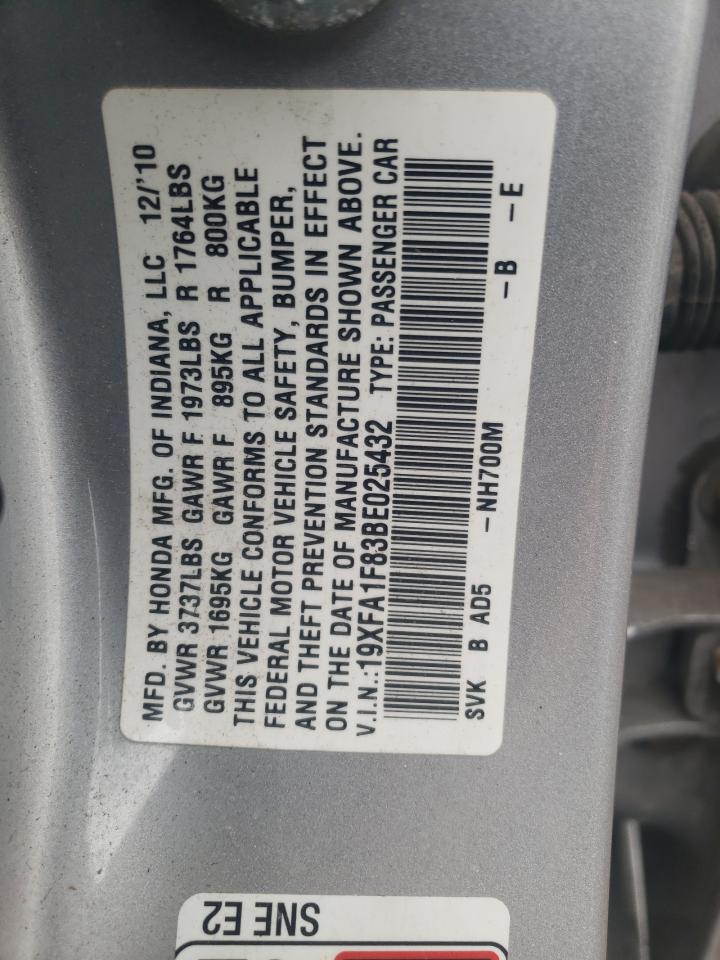 Photo 10 from auction – 2011 HONDA CIVIC EX with VIN 19XFA1F83BE025432