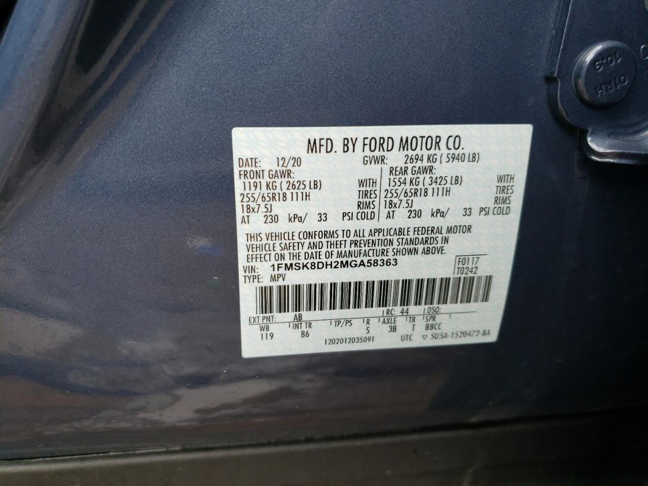 Photo 10 from auction – 2021 FORD EXPLORER X with VIN 1FMSK8DH2MGA58363