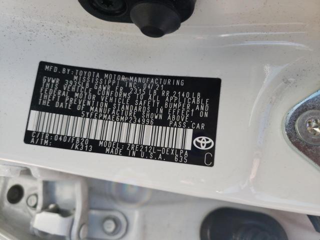 Photo 10 from auction – 2021 TOYOTA COROLLA LE with VIN 5YFEPMAE6MP234996