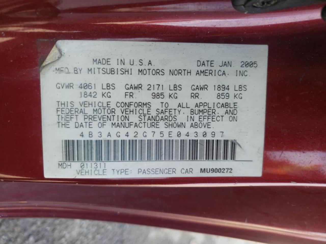 Фото 10 с аукциона – 2005 DODGE STRATUS SX с VIN 4B3AG42G75E043097