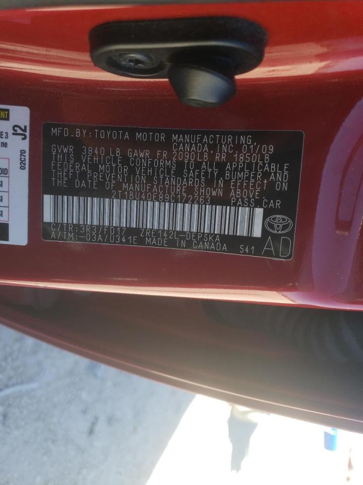 Photo 10 from auction – 2009 TOYOTA COROLLA BA with VIN 2T1BU40E89C172263