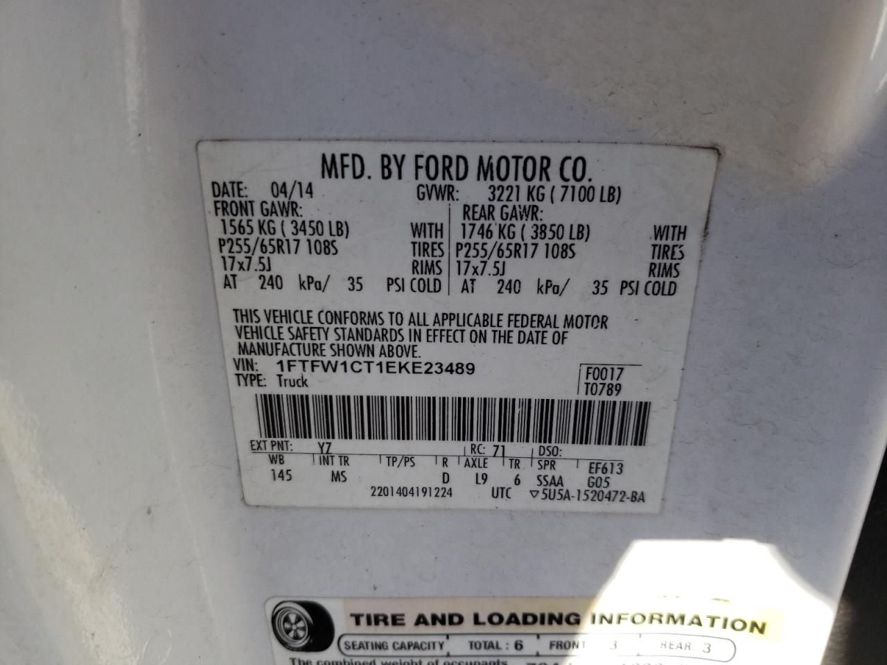Photo 10 from auction – 2014 FORD F150 SUPER with VIN 1FTFW1CT1EKE23489
