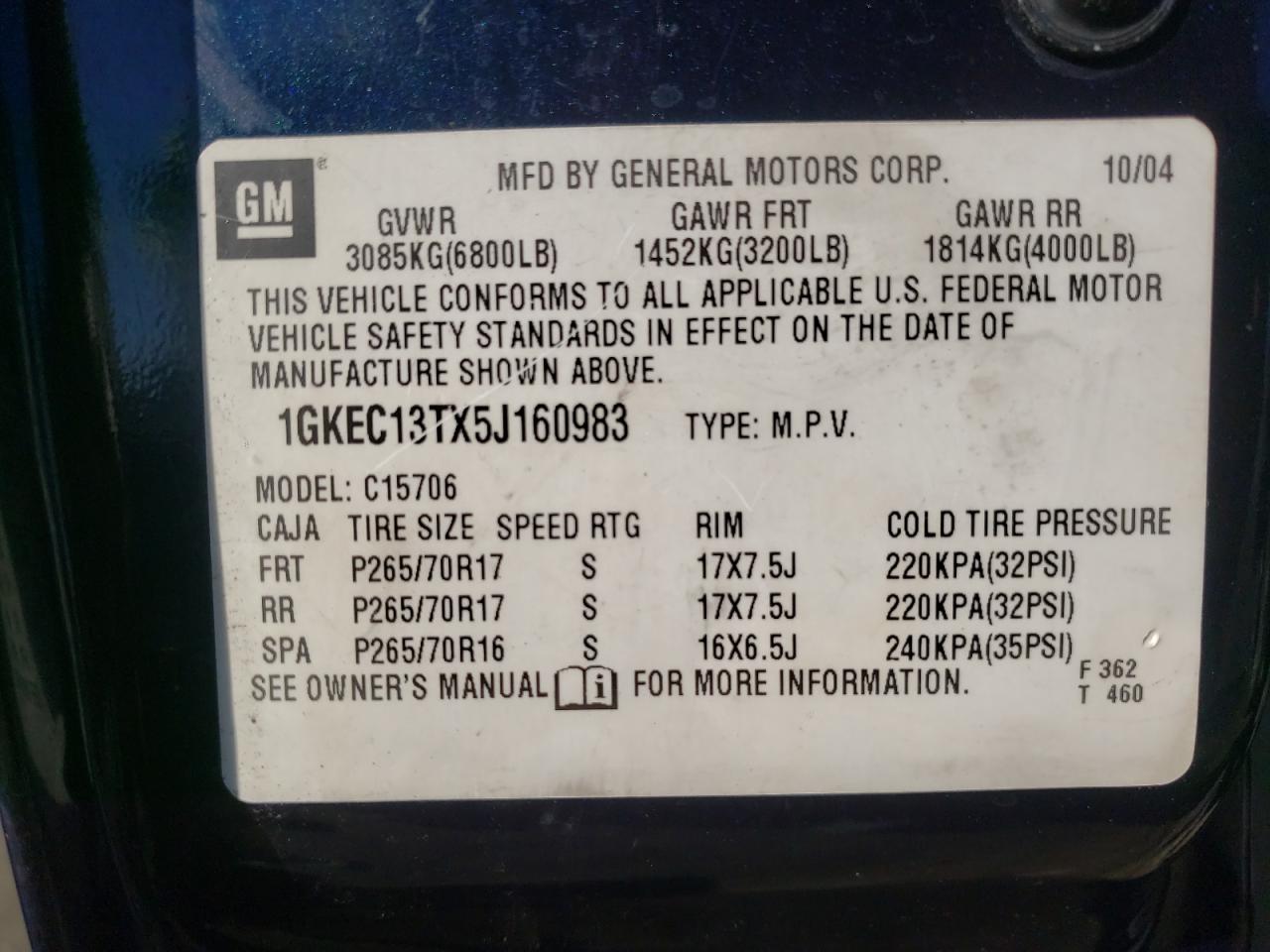 صورة رقم 10 من المزاد - 2005 GMC YUKON مع VIN 1GKEC13TX5J160983