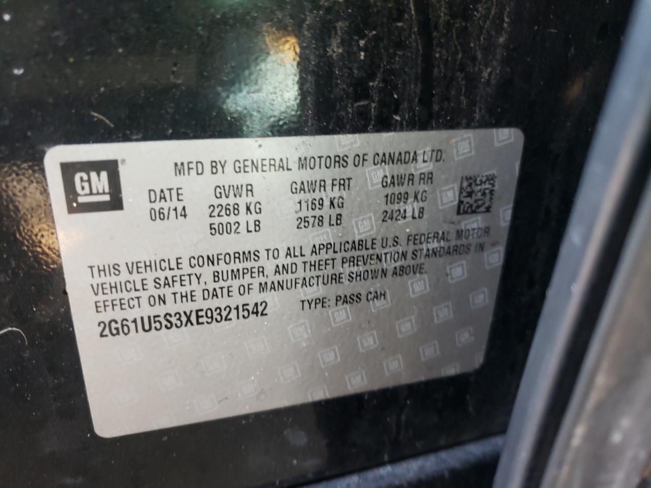 Photo 10 from auction – 2014 CADILLAC XTS with VIN 2G61U5S3XE9321542