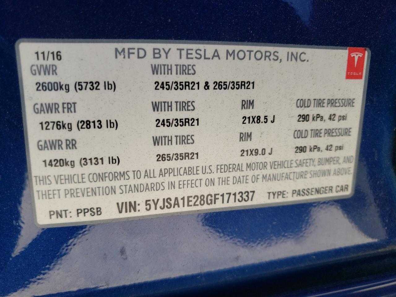 Photo 10 from auction – 2016 TESLA MODEL S with VIN 5YJSA1E28GF171337