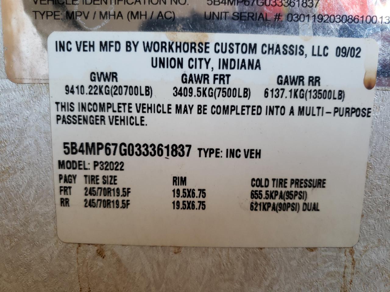Photo 10 from auction – 2003 HOLI MOTORHOME with VIN 5B4MP67G033361837