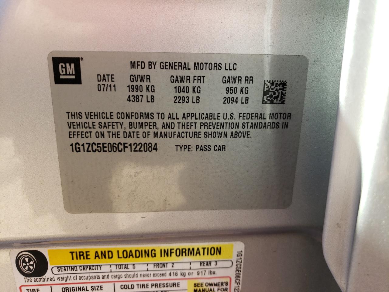 Photo 10 from auction – 2012 CHEVROLET MALIBU 1LT with VIN 1G1ZC5E06CF122084