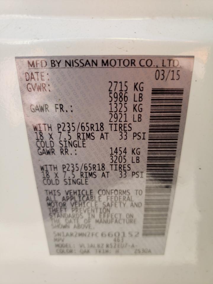 Photo 10 from auction – 2015 NISSAN PATHFINDER with VIN 5N1AR2MN2FC660152
