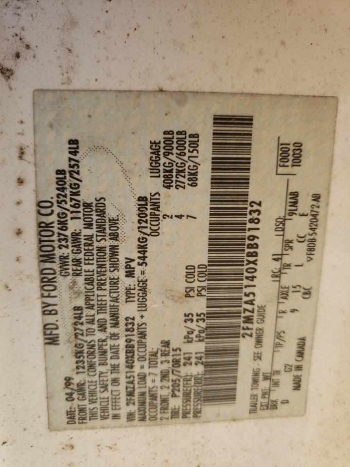 Photo 10 from auction – 1999 FORD WINDSTAR L with VIN 2FMZA5140XBB91832