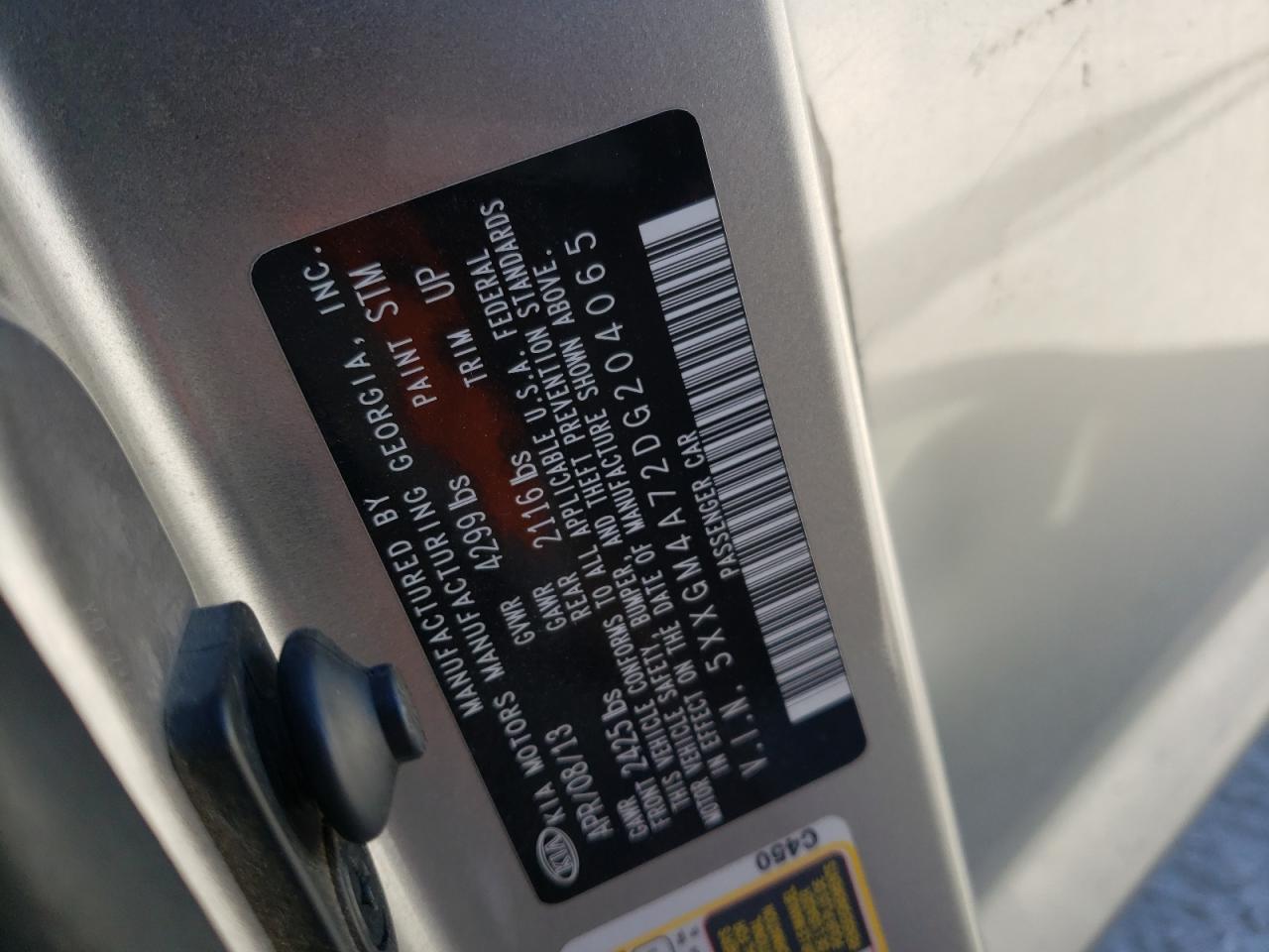 Photo 10 from auction – 2013 KIA OPTIMA LX with VIN 5XXGM4A72DG204065