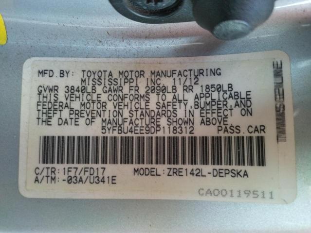 Photo 10 from auction – 2013 TOYOTA COROLLA BA with VIN 5YFBU4EE9DP118312