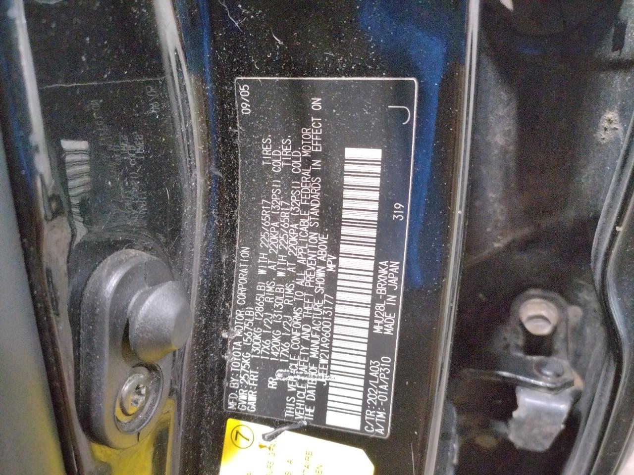 Photo 10 from auction – 2006 TOYOTA HIGHLANDER with VIN JTEEW21A960013177