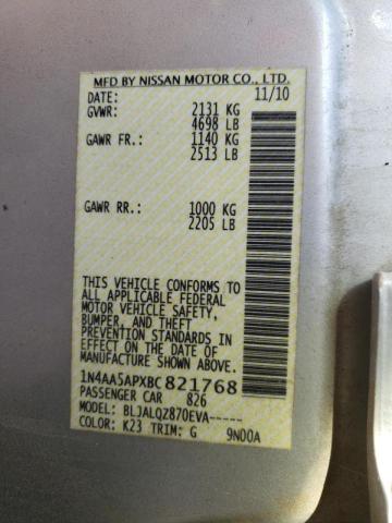 Photo 10 from auction – 2011 NISSAN MAXIMA S with VIN 1N4AA5APXBC821768