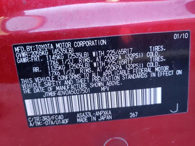 Photo 10 from auction – 2010 TOYOTA RAV4 with VIN JTMBF4DV0A5027501