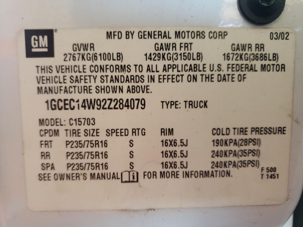 Photo 10 from auction – 2002 CHEVROLET SILVERADO with VIN 1GCEC14W92Z284079