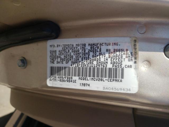 Photo 10 from auction – 2001 TOYOTA CAMRY LE with VIN 4T1BF22K51U129763
