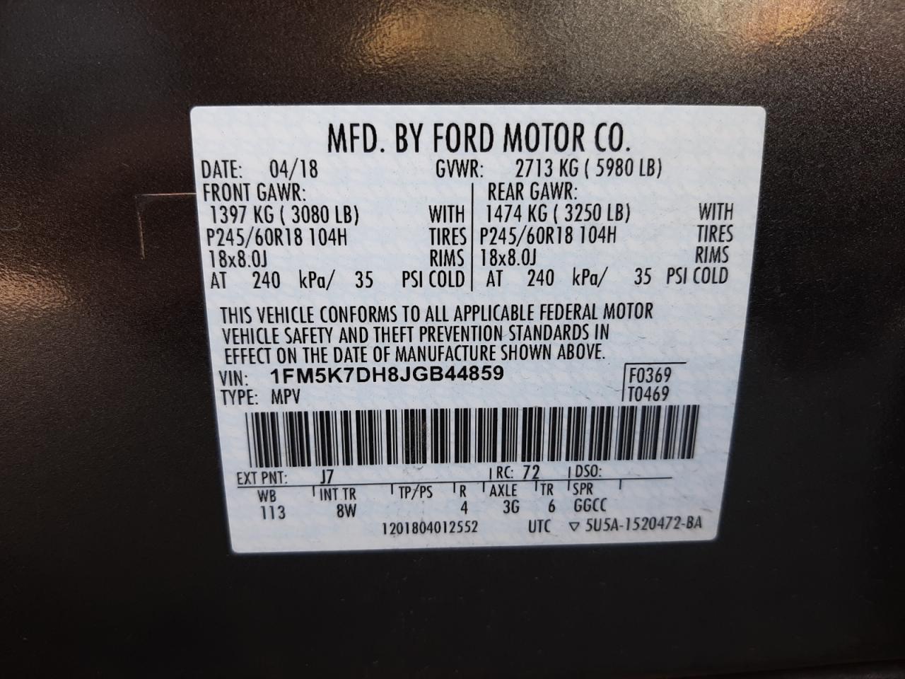 Photo 10 from auction – 2018 FORD EXPLORER X with VIN 1FM5K7DH8JGB44859