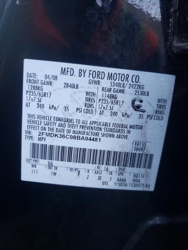 Photo 10 from auction – 2008 FORD EDGE SE with VIN 2FMDK36C98BA94481