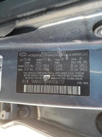 Photo 10 from auction – 2009 HYUNDAI SANTA FE G with VIN 5NMSG13D49H236737