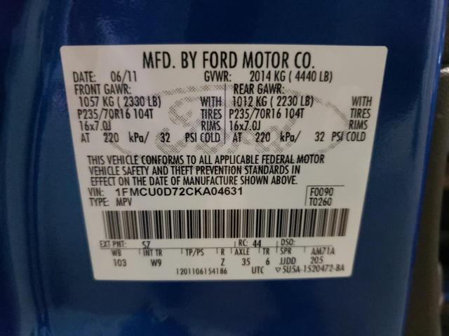 Photo 10 from auction – 2012 FORD ESCAPE XLT with VIN 1FMCU0D72CKA04631