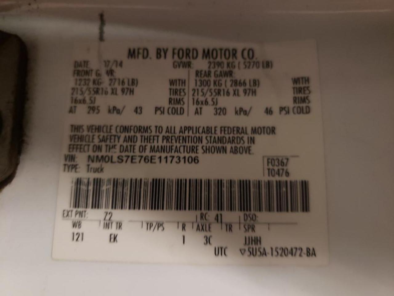 صورة رقم 10 من المزاد - 2014 FORD TRANSIT CO مع VIN NM0LS7E76E1173106