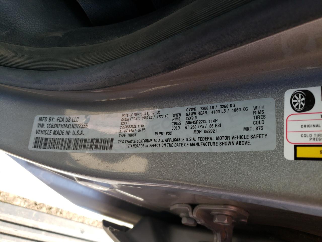 Photo 10 from auction – 2020 RAM 1500 LIMIT with VIN 1C6SRFHMXLN372355