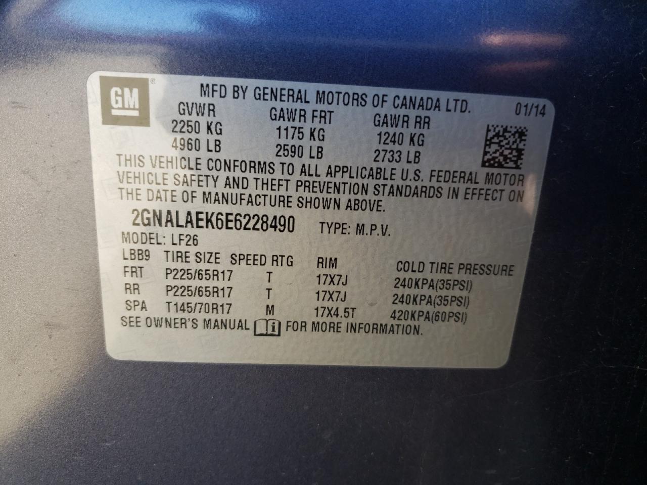 Photo 10 from auction – 2014 CHEVROLET EQUINOX LS with VIN 2GNALAEK6E6228490