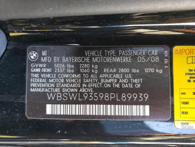 Photo 10 from auction – 2008 BMW M3 with VIN WBSWL93598PL89939