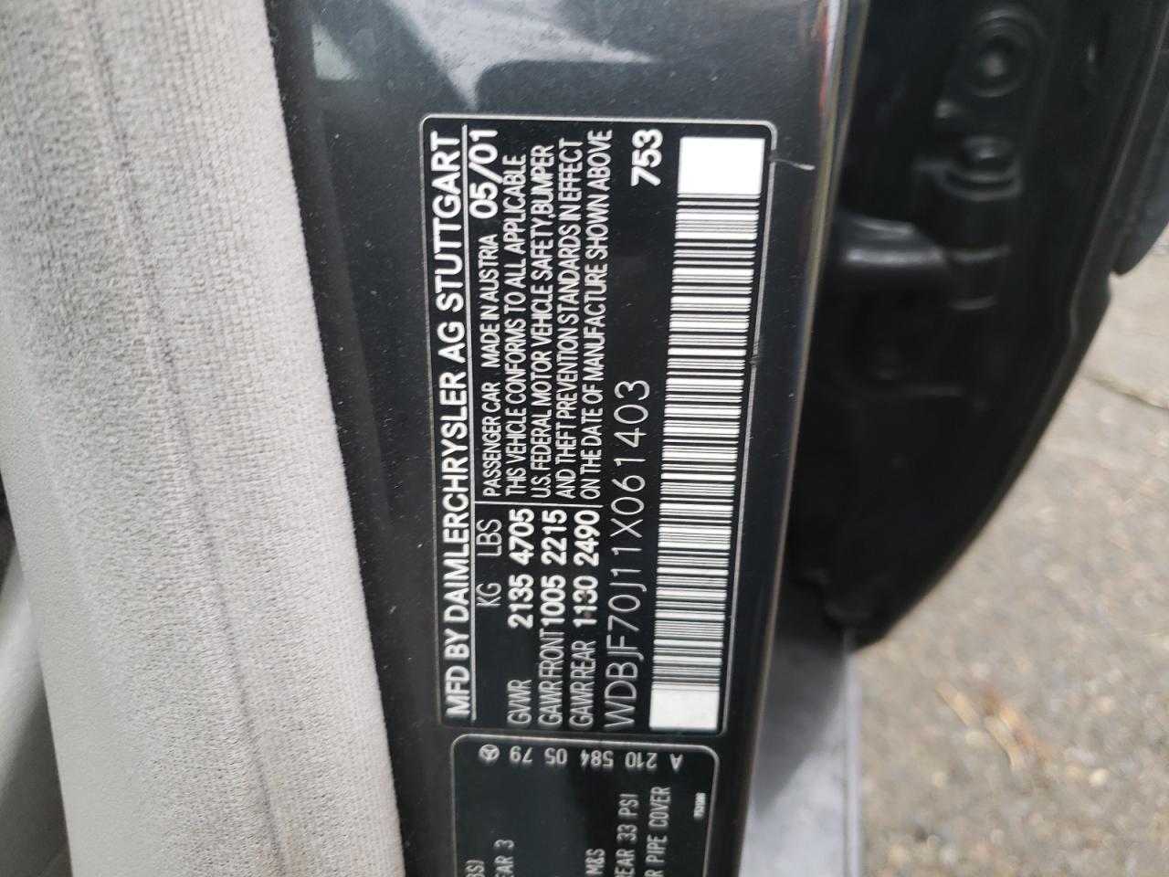 Photo 10 from auction – 2001 MERCEDES-BENZ E 430 with VIN WDBJF70J11X061403