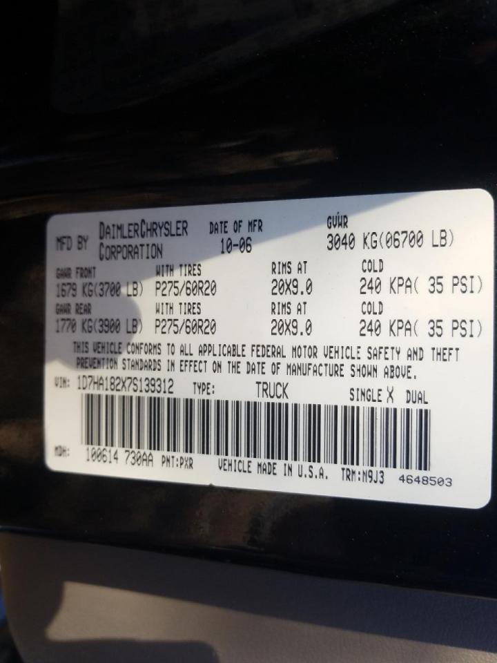 Photo 10 from auction – 2007 DODGE RAM 1500 S with VIN 1D7HA182X7S139312
