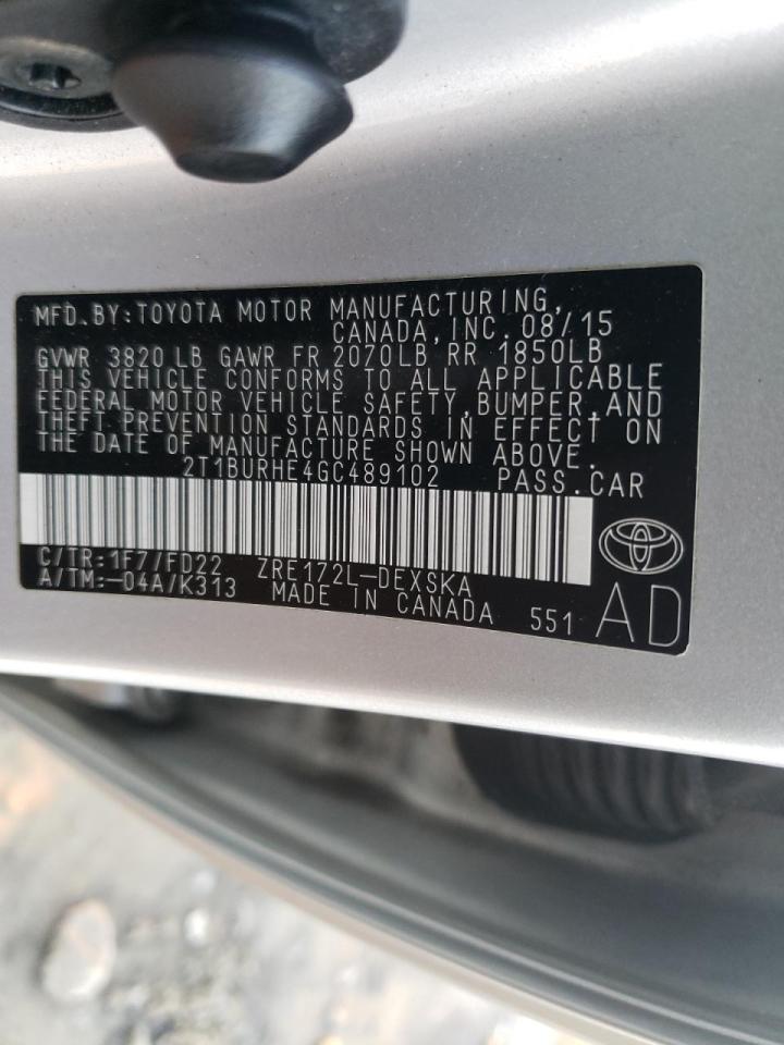 Photo 10 from auction – 2016 TOYOTA COROLLA L with VIN 2T1BURHE4GC489102