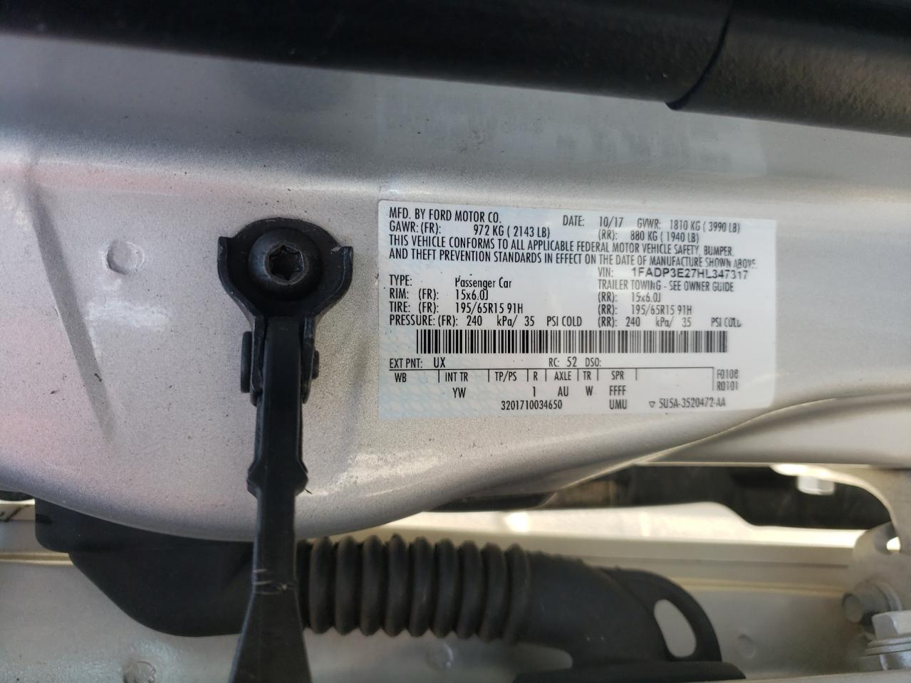 Photo 10 from auction – 2017 FORD FOCUS S with VIN 1FADP3E27HL347317