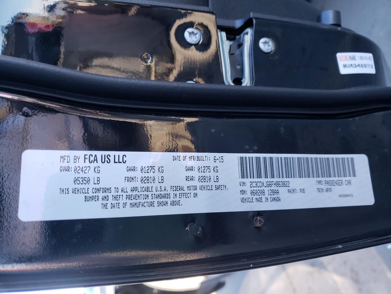 Photo 10 from auction – 2015 DODGE CHARGER SX with VIN 2C3CDXJG6FH863822