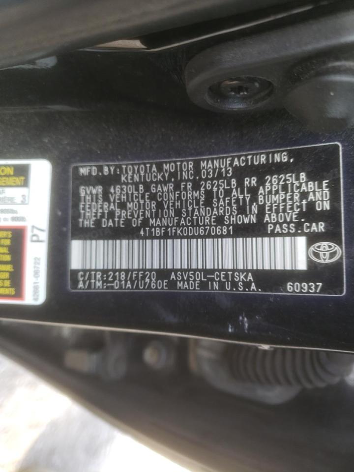 Photo 10 from auction – 2013 TOYOTA CAMRY L with VIN 4T1BF1FK0DU670681