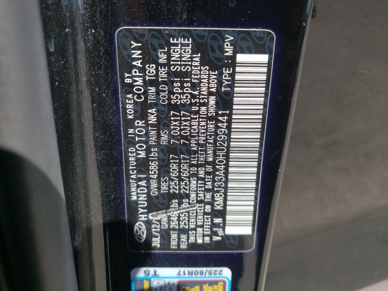 Photo 10 from auction – 2017 HYUNDAI TUCSON LIM with VIN KM8J33A40HU299441