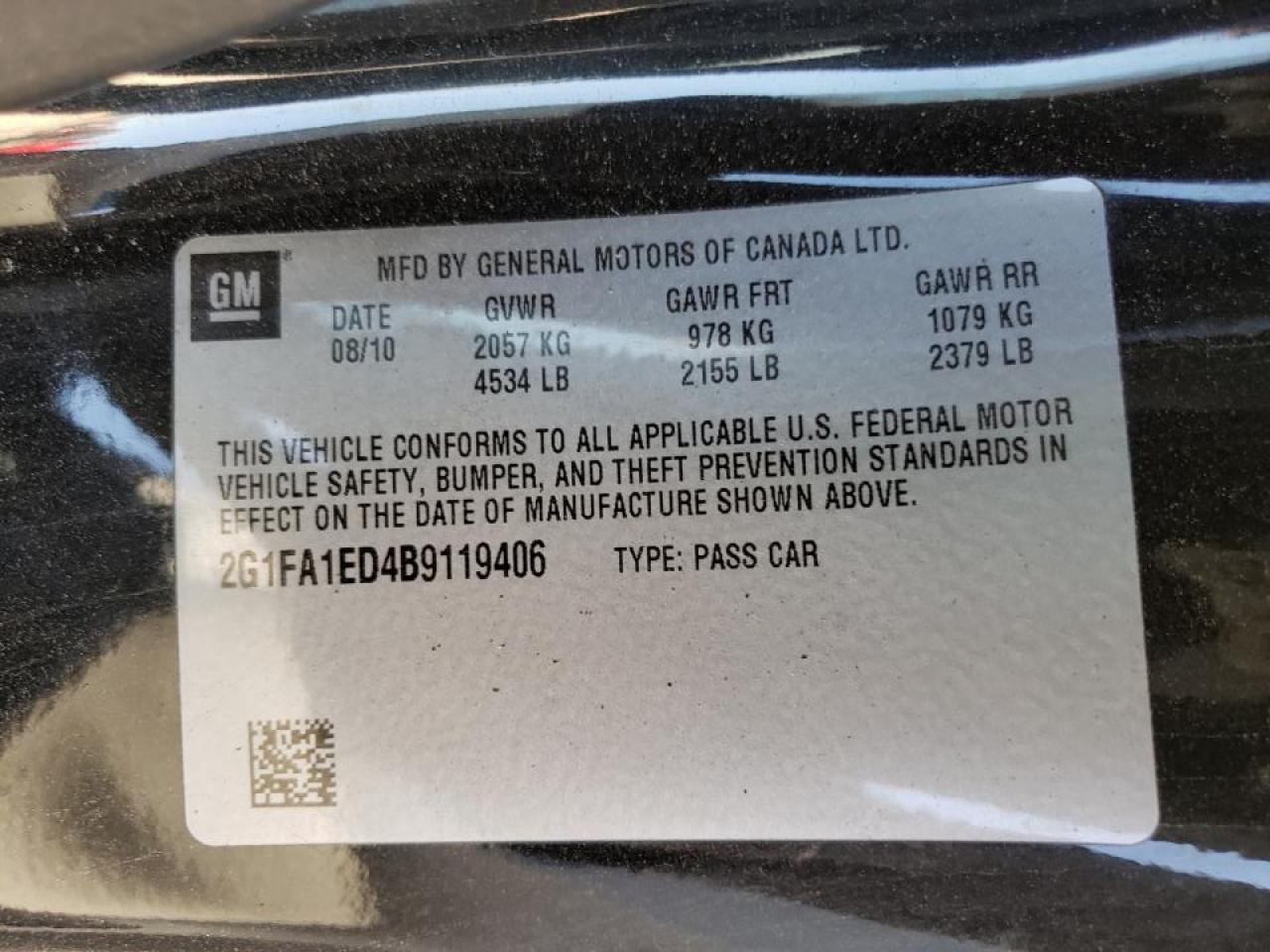 Foto 10 de la subasta – 2011 CHEVROLET CAMARO LS con VIN 2G1FA1ED4B9119406