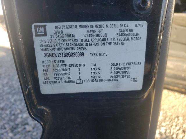 Photo 10 from auction – 2003 CHEVROLET AVALANCHE with VIN 3GNEK13T33G326989
