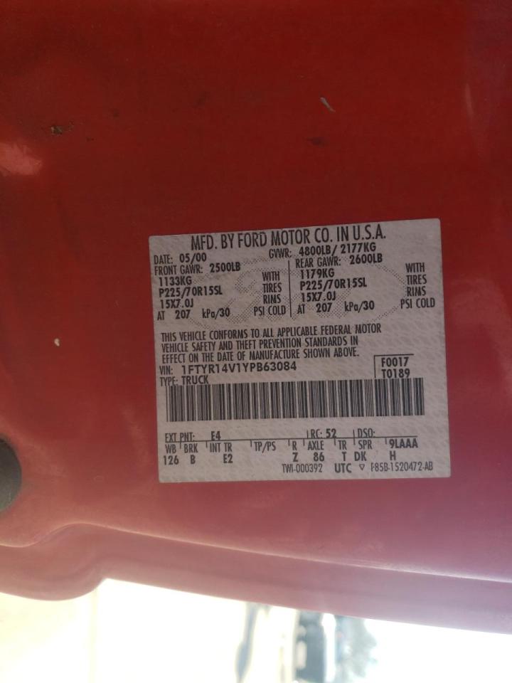 Photo 10 from auction – 2000 FORD RANGER SUP with VIN 1FTYR14V1YPB63084