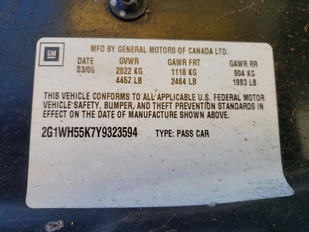 Photo 10 from auction – 2000 CHEVROLET IMPALA LS with VIN 2G1WH55K7Y9323594