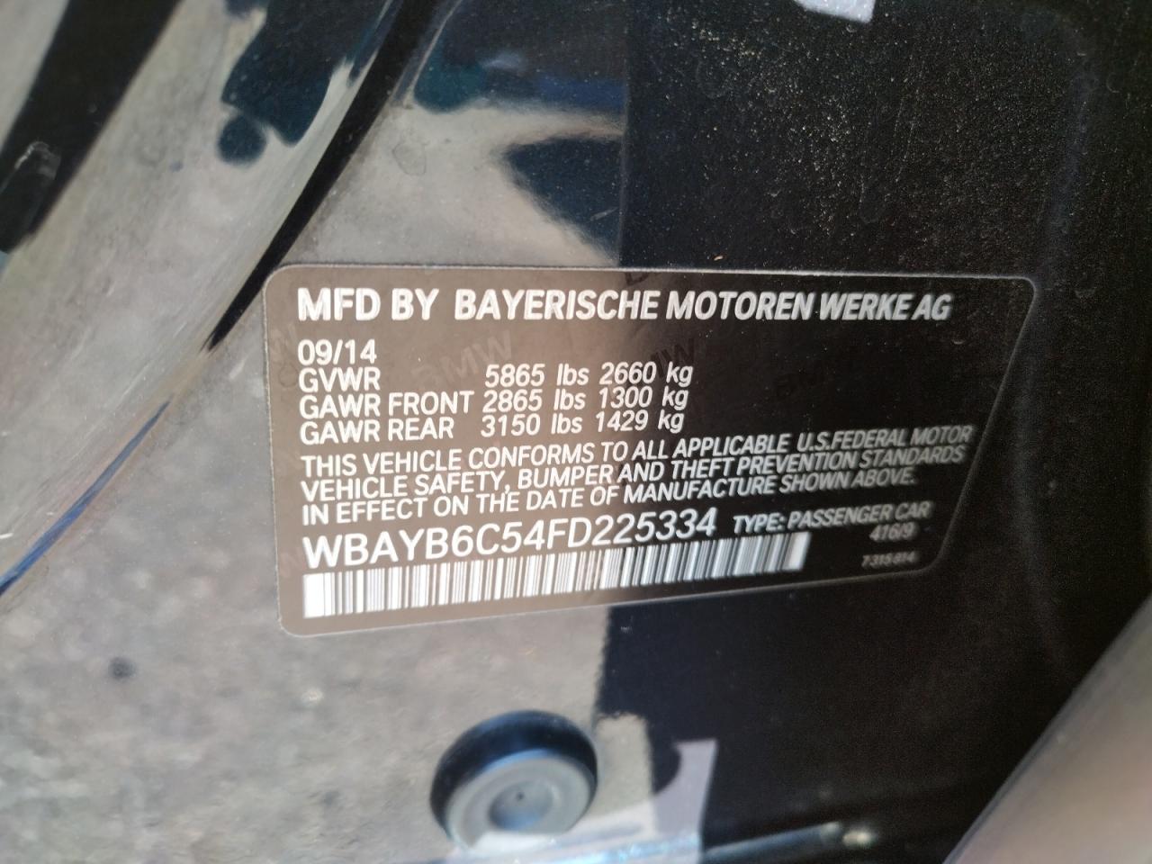 Photo 10 from auction – 2015 BMW 750 XI with VIN WBAYB6C54FD225334