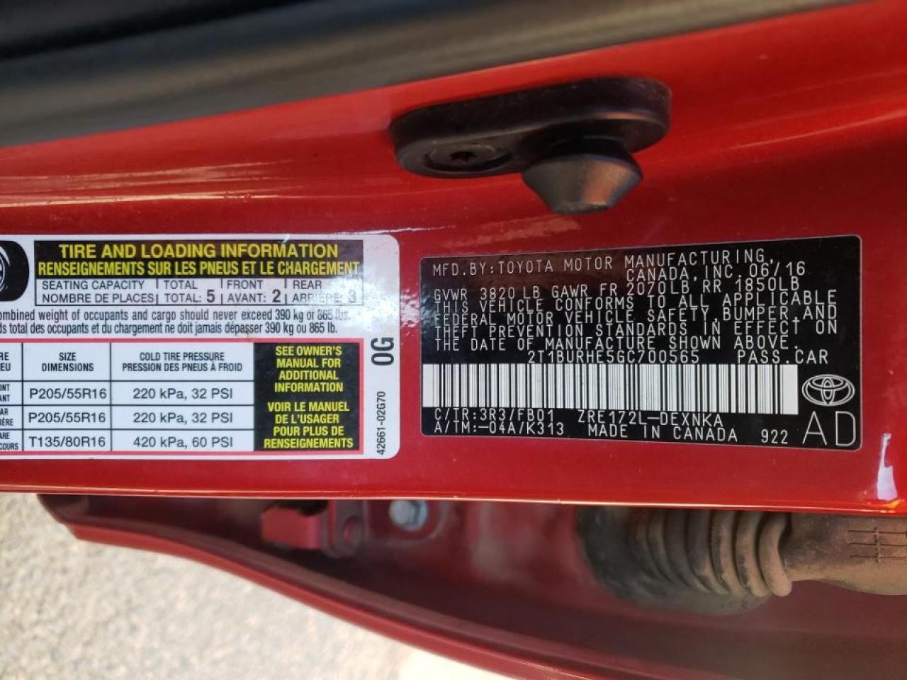 Photo 10 from auction – 2016 TOYOTA COROLLA L with VIN 2T1BURHE5GC700565