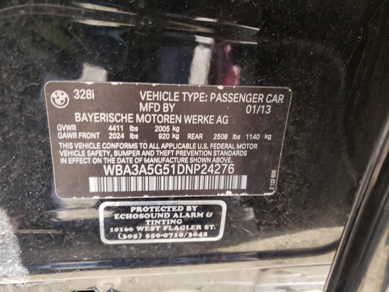 Photo 10 from auction – 2013 BMW 328 I with VIN WBA3A5G51DNP24276