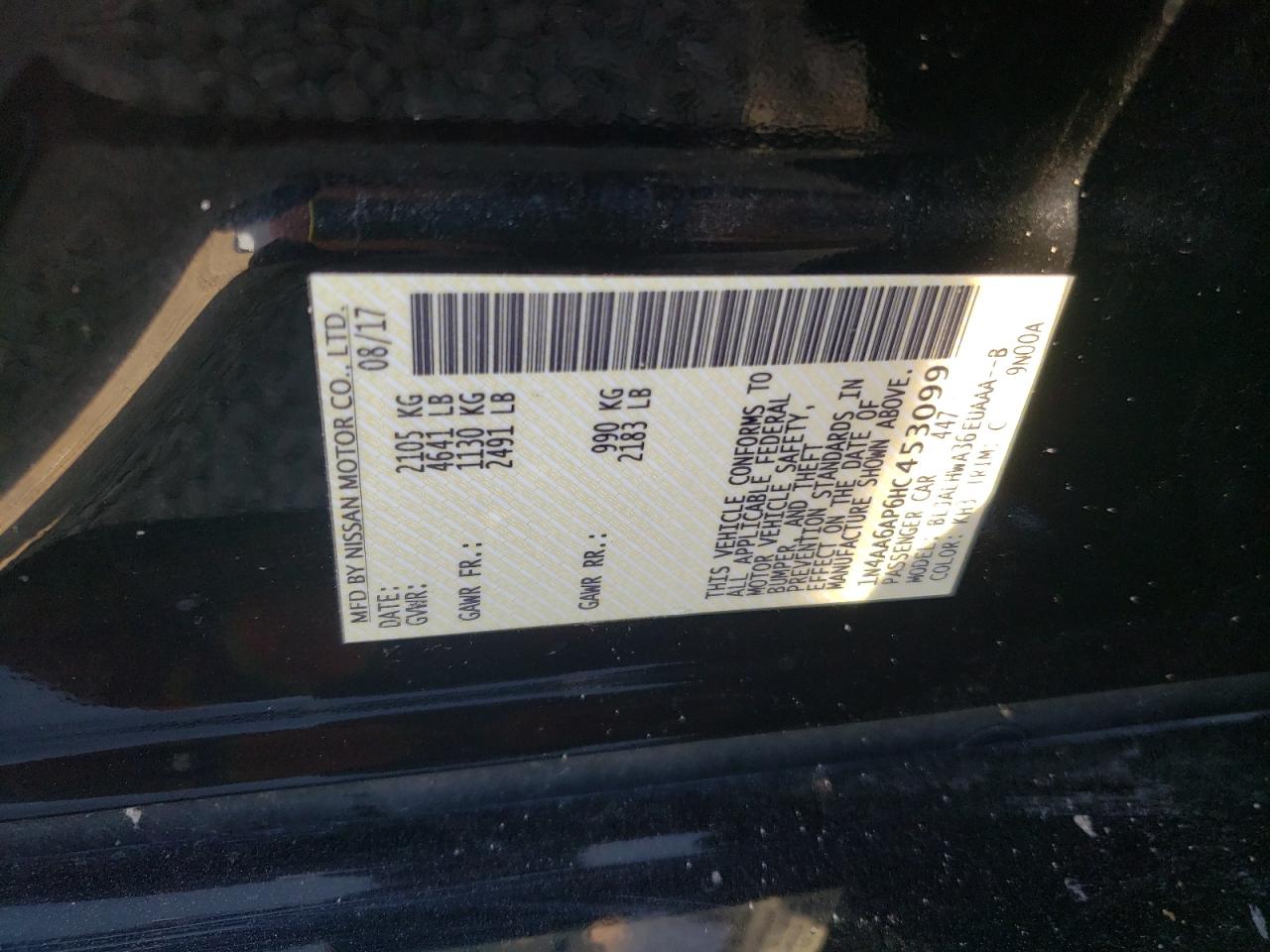 Photo 10 from auction – 2017 NISSAN MAXIMA 3.5 with VIN 1N4AA6AP6HC453099