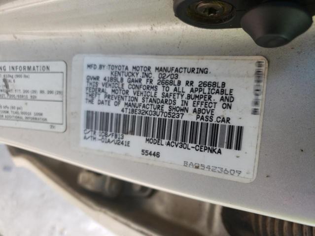 Photo 10 from auction – 2003 TOYOTA CAMRY LE with VIN 4T1BE32K03U705237