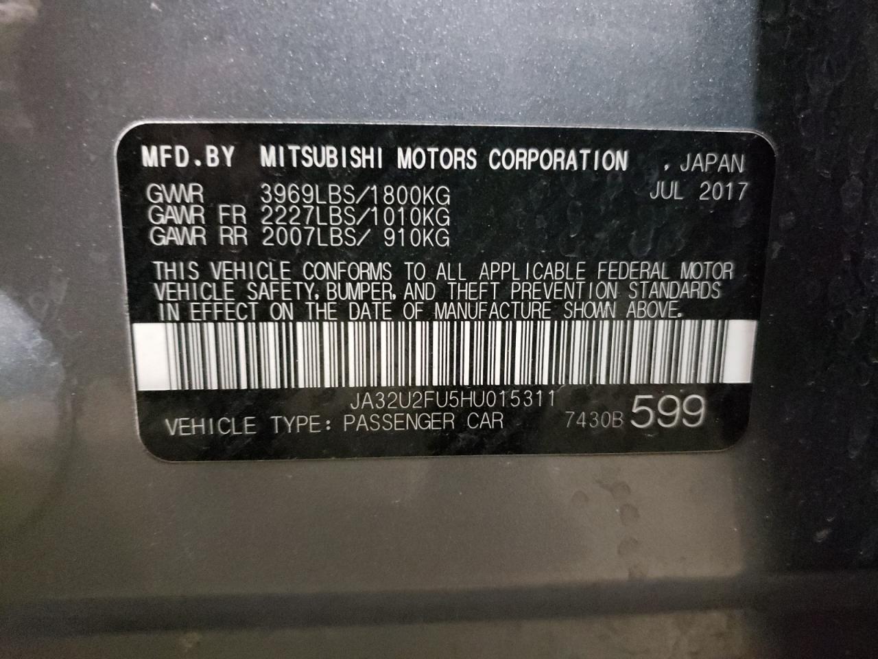 Photo 10 from auction – 2017 MITSUBISHI LANCER ES with VIN JA32U2FU5HU015311