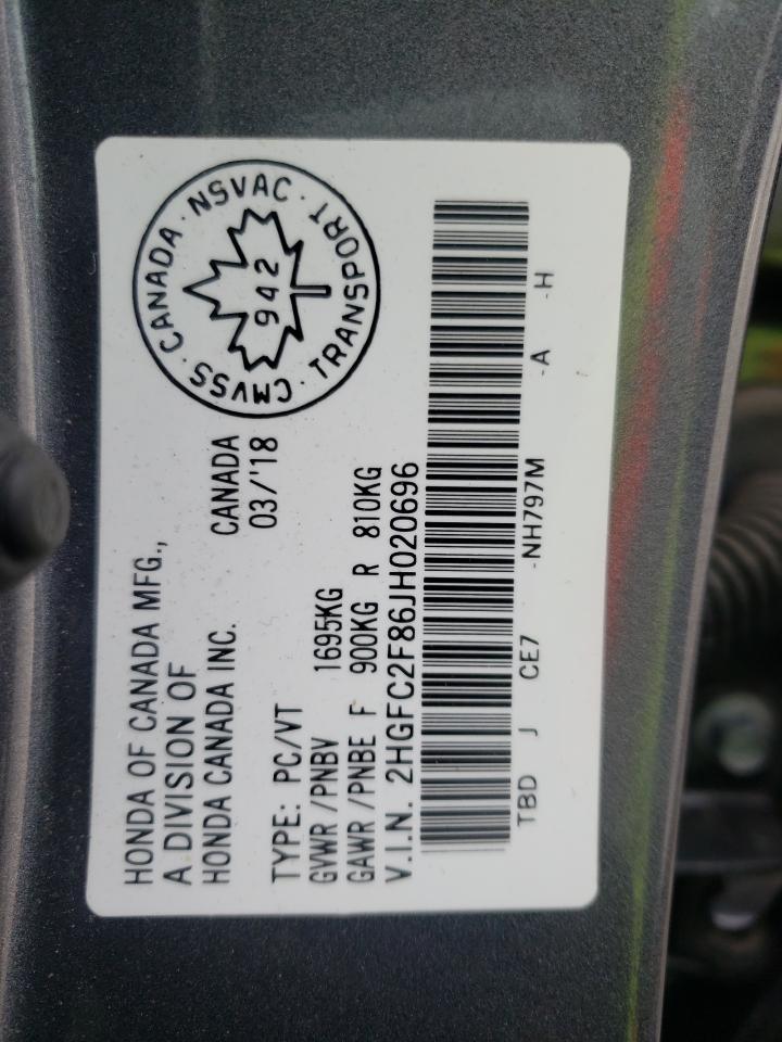 Photo 10 from auction – 2018 HONDA CIVIC EX with VIN 2HGFC2F86JH020696