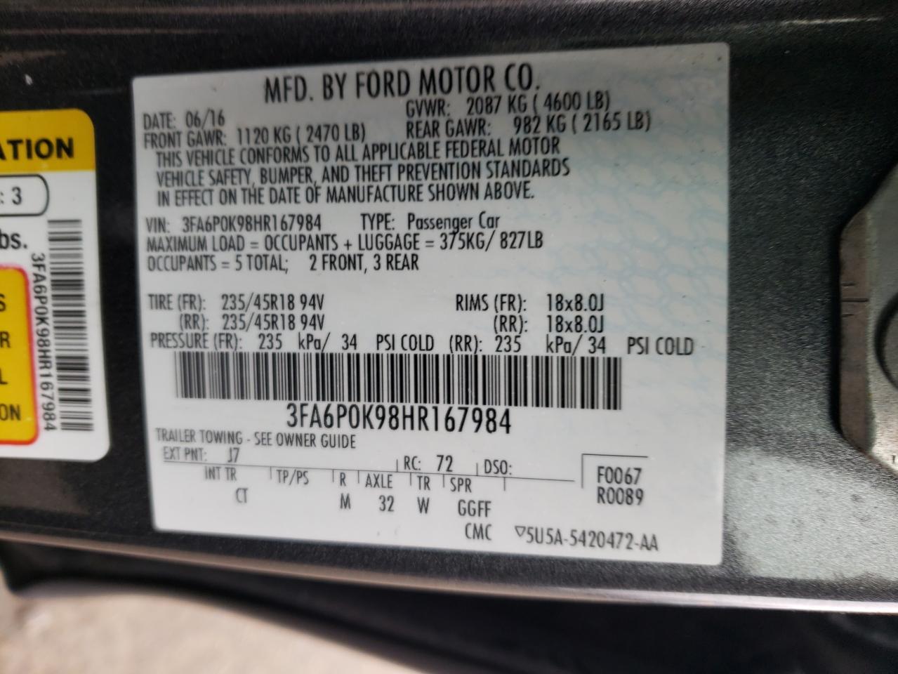 Photo 10 from auction – 2017 FORD FUSION TIT with VIN 3FA6P0K98HR167984